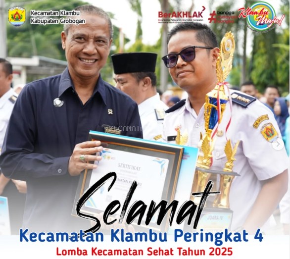 Kecamatan Klambu Raih Juara IV Lomba Kecamatan Sehat 2025